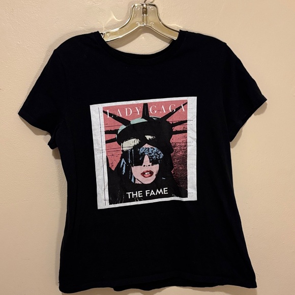 Tops - Black Graphic T-Shirt with Pink and White Design